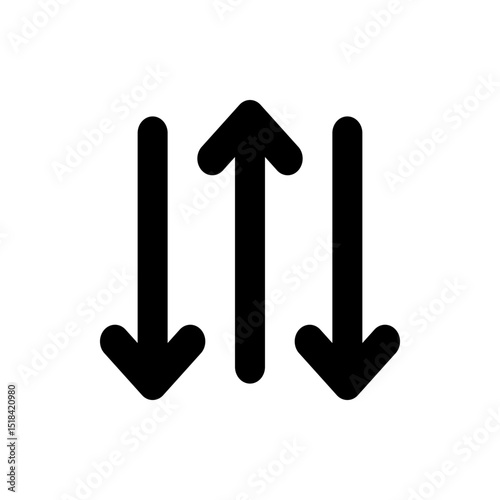 Three vertical arrows with the center arrow pointing up and the outer arrows pointing down in black