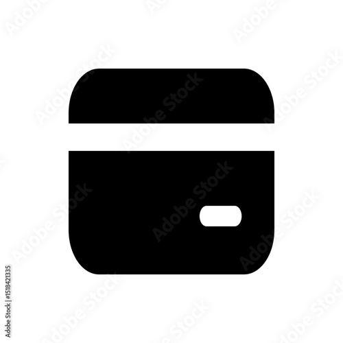 Illustration of a black credit card with a white stripe and chip on a white background in simple style