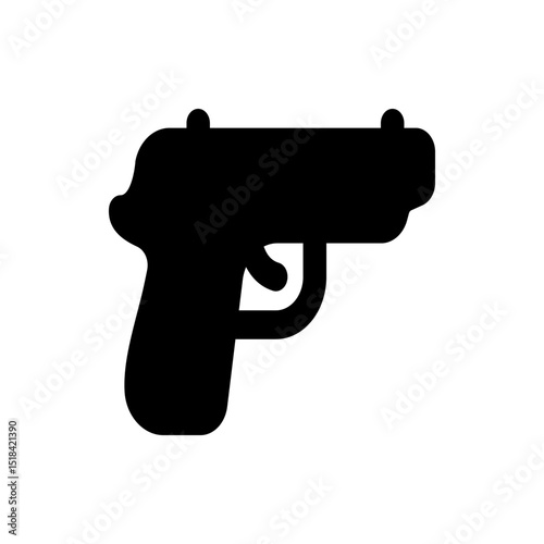 A simple black silhouette illustration of a handgun with a short barrel and a comfortable grip design shown