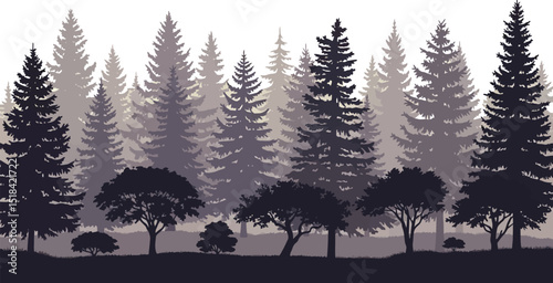 Forest and Park Tree Silhouettes – Coniferous and Deciduous Tree Collection for Landscape Design, Nature Projects, and Print Media