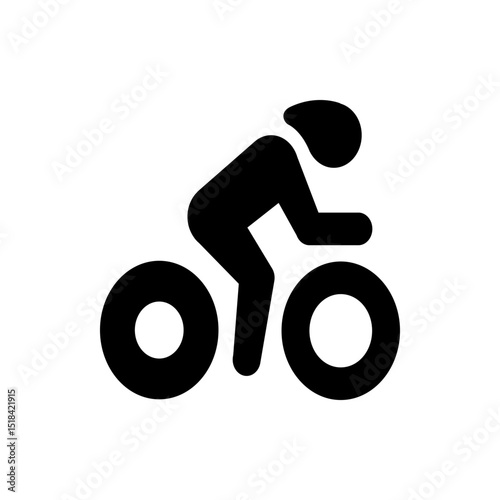 Illustration of a cyclist wearing a helmet riding a bicycle with two wheels in a simple black design