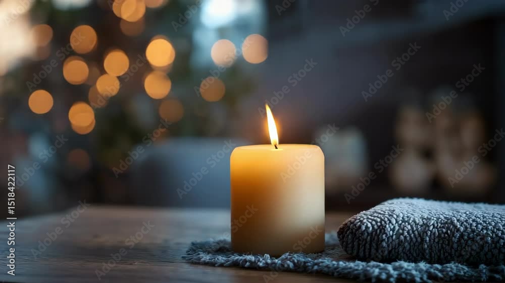 Cozy candlelit ambiance with flickering fire and soft textures in warm setting