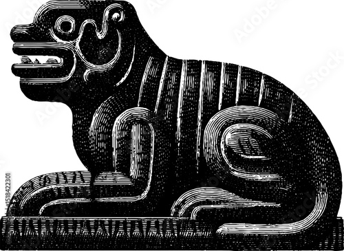 Engraved illustration of alebrije figurine in black - cultural art design