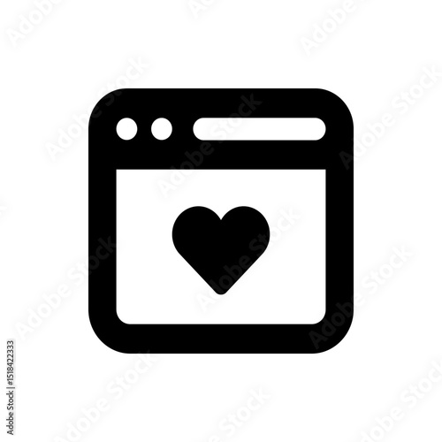 Black and white icon of a browser window with a heart symbol in the center of the page view area