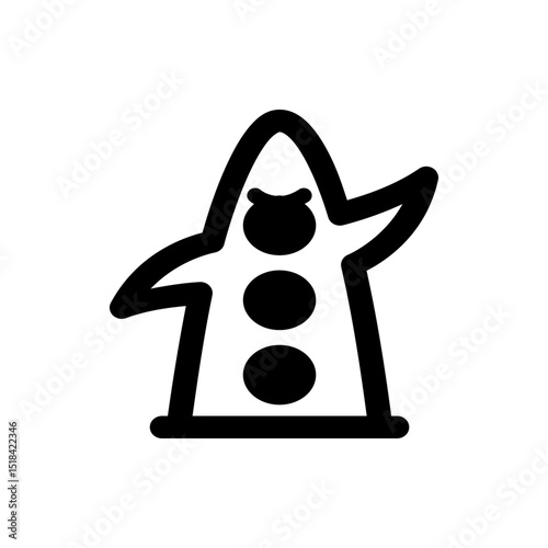 Illustration of a stylized figure with three circular elements and outstretched arms in black outline