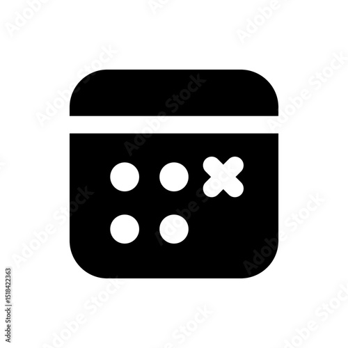 Black calculator icon with white circles and a cross symbol on the screen for mathematical operations