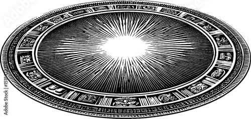 Intricate engraved aztec calendar illustration highlighting ancient symbolism