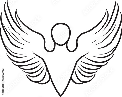 Black and white wings doodle drawing set