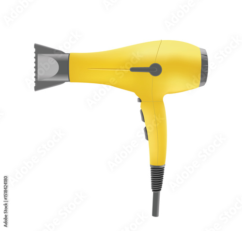 Yellow hair dryer isolated on white background