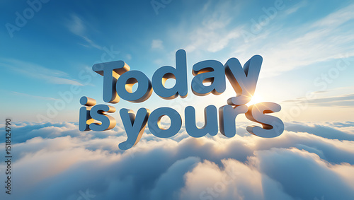 Inspirational 3d text above clouds at sunrise