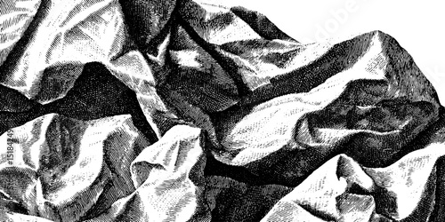Engraved illustration of textured crumpled paper aesthetic