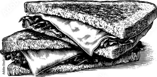 Engraved style illustration of cuban sandwich with cheese and toppings for culinary art design