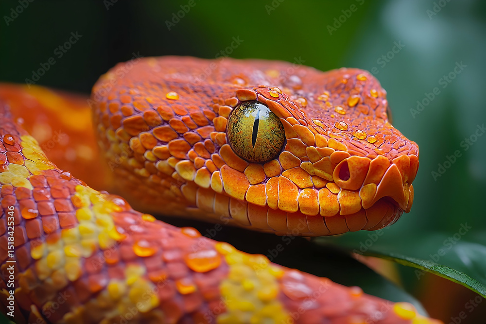 Fototapeta premium Close-up of a vibrant orange and yellow venomous pit viper.