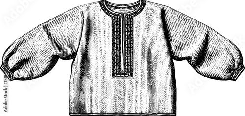 Vintage engraved illustration of traditional embroidered blouse design