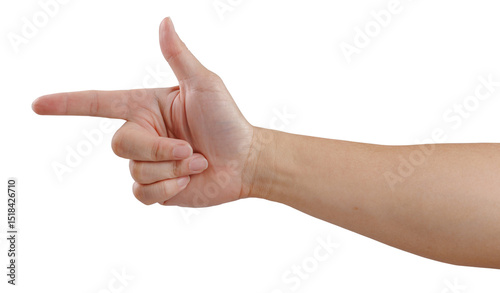 Wallpaper Mural A man hand finger pointing to the left with thumb up in finger gun gesture in meaning of acknowledge and body language communication concept. Isolated cutout in transparent background. Torontodigital.ca