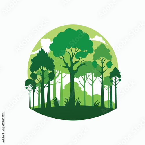 Vector silhouette of green nature forest of tree on white background with Adobe Illustrator Artwork