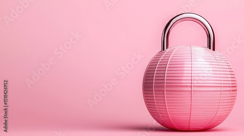 Abstract pink sphere with metal handle creates a modern minimalist composition for graphic design element.