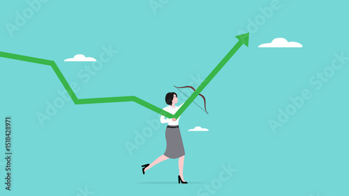 strategy to increase business development, procedure to achieve business growth or career success, smart businesswoman t increasing the financial graph by pulling an arrow concept vector illustration