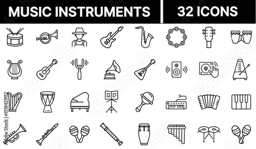 Music Instruments Icon Representing Musical Tools, Sound Production, and Performance Equipment