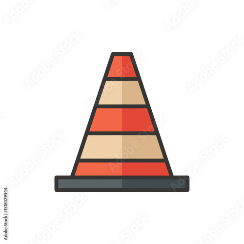 Orange and beige striped traffic cone with a dark grey base, for road safety and construction warnings