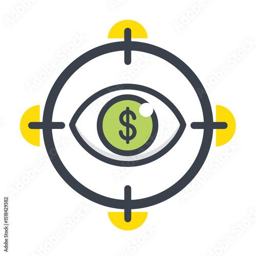 Financial vision or investment target icon with an eye (dollar sign pupil) in a crosshairs