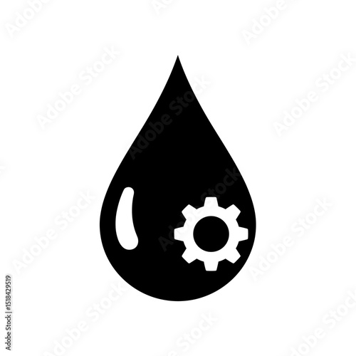 Black oil drop icon with a white gear symbol inside, representing lubricant or industrial oil