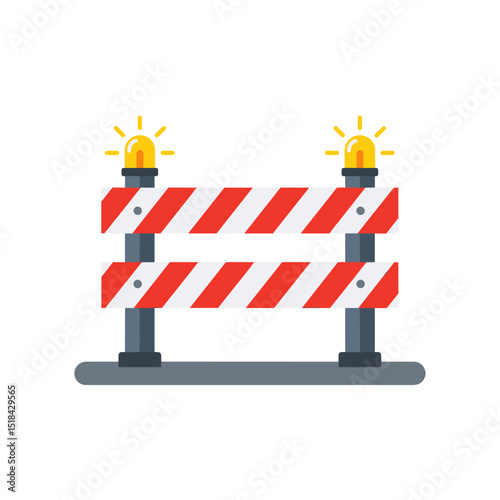 Red and white striped construction barrier with flashing yellow lights, indicating an obstacle or under construction area