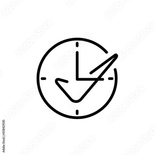 Clock with a checkmark icon in black outline, symbolizing time management or task completed on time