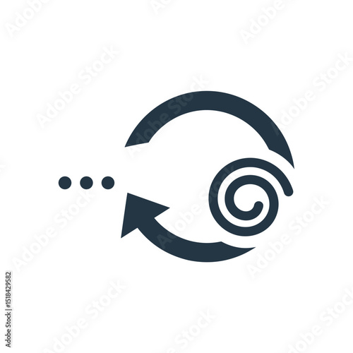 Process or iteration icon with an arrow, ellipsis, and spiral, representing cycle or transformation