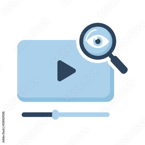 Video search or content discovery icon with a play button, progress bar, and magnifying glass with an eye