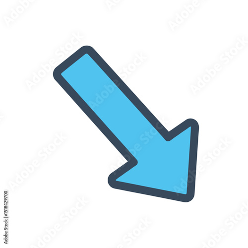 Blue arrow pointing diagonally down-right, indicating direction, decrease, or movement