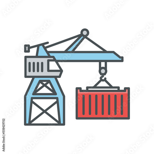 Container crane lifting a red shipping container, symbolizing logistics, shipping, and cargo handling