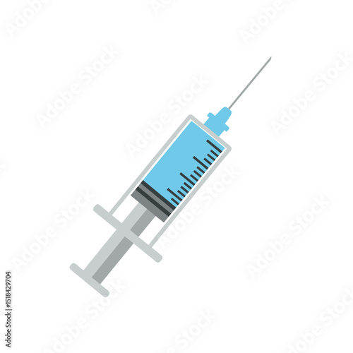 Medical syringe with needle and blue liquid, representing injection, vaccine, or medical treatment