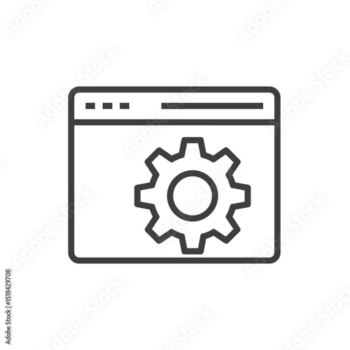 Website or browser settings icon with a browser window and a gear, black outline style