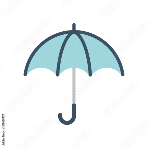 Light blue umbrella icon with dark blue handle and frame, flat style for weather protection