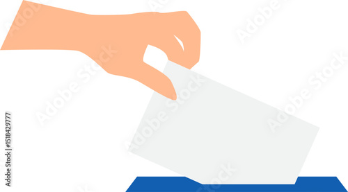 Hand putting voting paper in the vote ballot box. Election day. Vector illustration. Transparent background