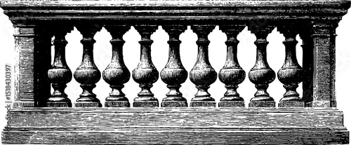 Engraved illustration of a historic colonial balcony design for architectural studies