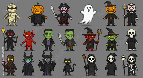 Diverse HalloweenThemed Cartoon Characters