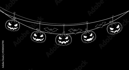 Halloween JackoLantern Garland with Bats