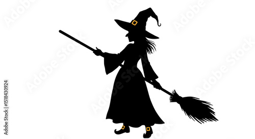 Silhouette of a Witch Flying on a Broomstick Halloween Theme