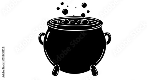 Black Cauldron with Bubbling Potion Halloween Brew