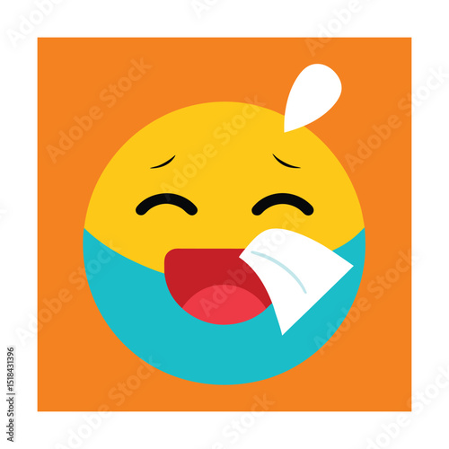 Sneezing Emoticon Holding Tissues