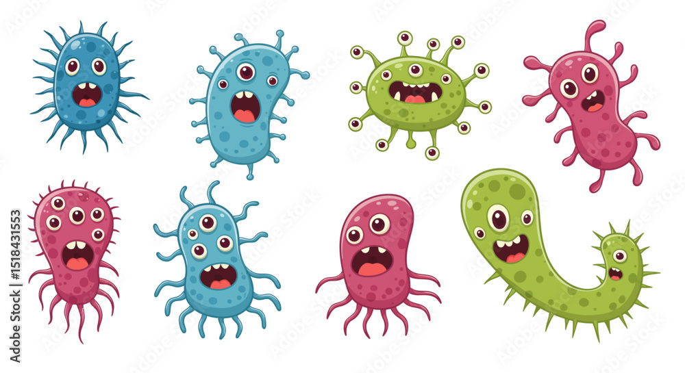 Obraz premium Collection of Cartoon Microbes with Multiple Eyes and Appendages