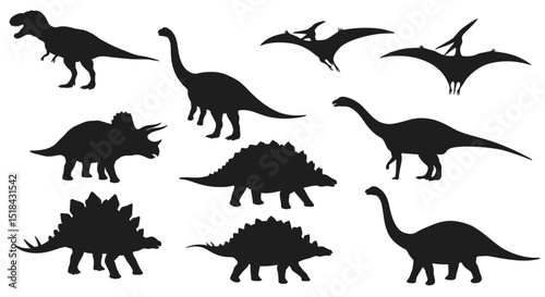 Collection of Black Silhouettes of Various Dinosaurs