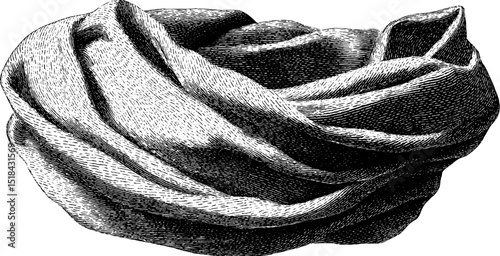 Elegant engraved illustration of a traditional rebozo shawl in black and white for decorative use