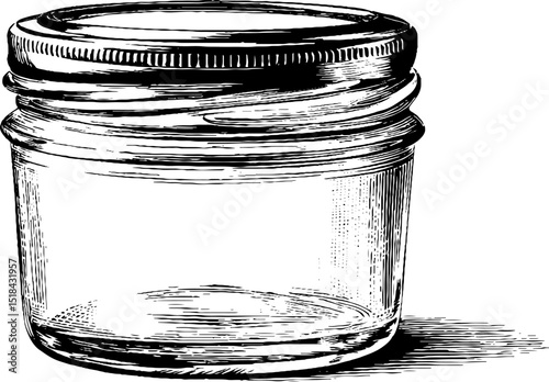 Vintage engraved illustration of empty salsa jar for culinary design projects