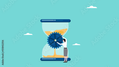 time to change illustration, change business management, businessman turn gear cog to manage change direction arrow, professional or expertise to manage company transformation or implement new process