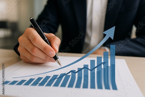 Business Growth Analysis, Financial Insights, Office Setting, Graphical Report, Professional Environment, Close-up Viewpoint, Empowering Success