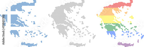 Rhombus dots Greece map. Greek dotted pixel map in flag, grey and LGBT pride colors. Vector illustration