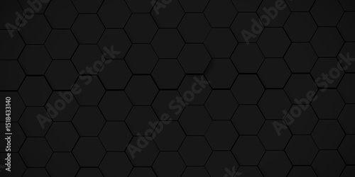 Abstract minimal black lines Hexagonal structure futuristic black background and Embossed Hexagon , honeycomb black mosaic cell web ,light and shadow texture design.